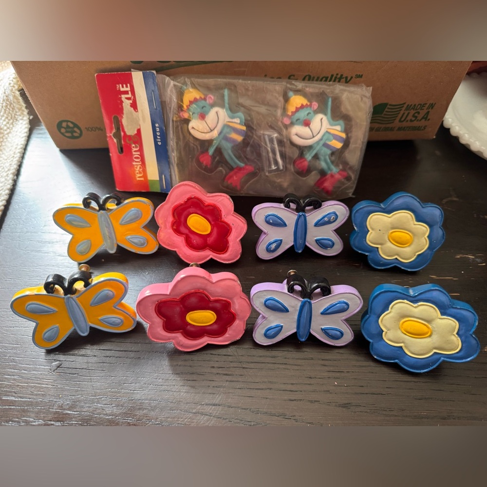 Kids Butterfly/Flower/Circus Monkey Drawer Knobs - Pink, Blue, Yellow